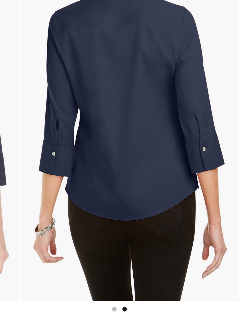 Foxcroft Mary Women's Navy Button-Front Shirt Classic Collared Top Non Iron Lge - Picture 2 of 8
